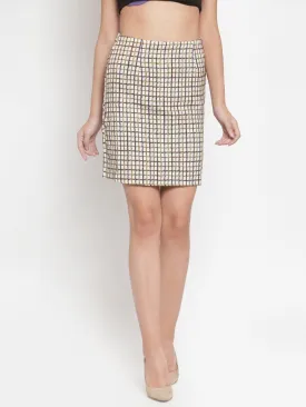 Women Checked Beige Texture Skirt