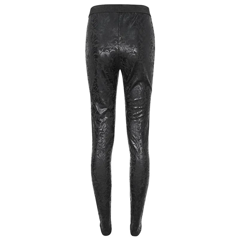 Women's Gothic Floral Embroidered Mesh Splice Leggings
