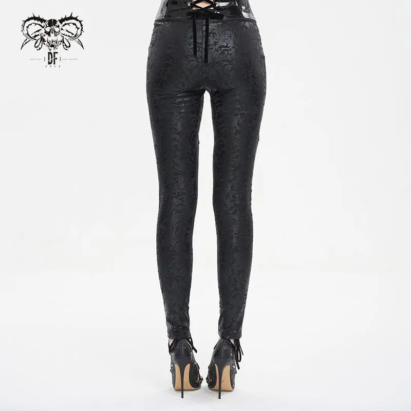 Women's Gothic Floral Embroidered Mesh Splice Leggings