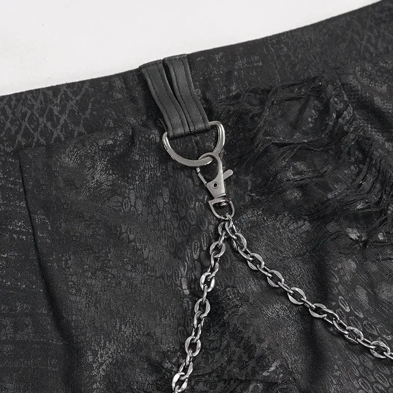 Women's Gothic Metal Chain Ripped Leggings