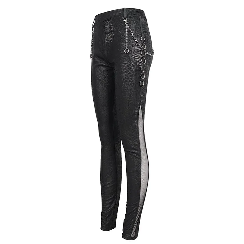 Women's Gothic Metal Chain Ripped Leggings
