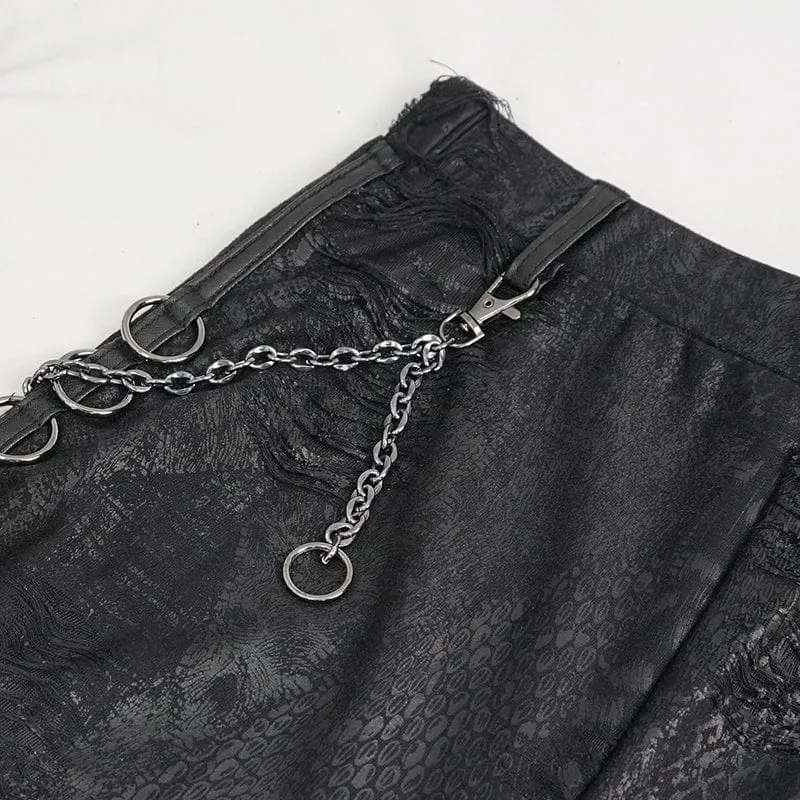 Women's Gothic Metal Chain Ripped Leggings