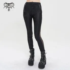 Women's Gothic Metal Chain Ripped Leggings