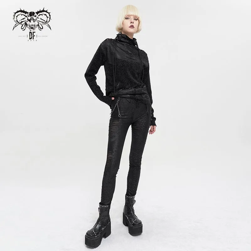 Women's Gothic Metal Chain Ripped Leggings