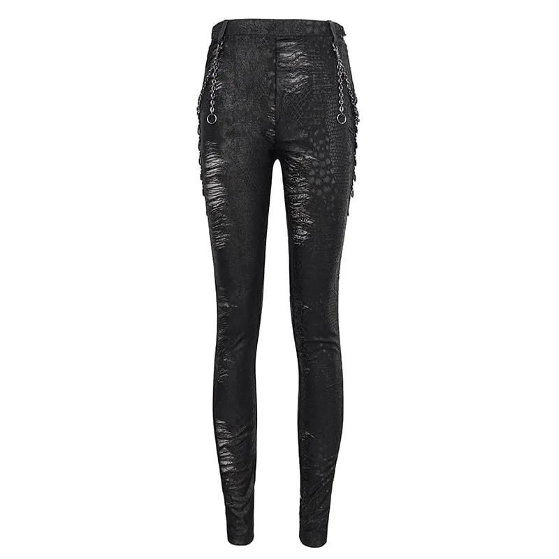 Women's Gothic Metal Chain Ripped Leggings