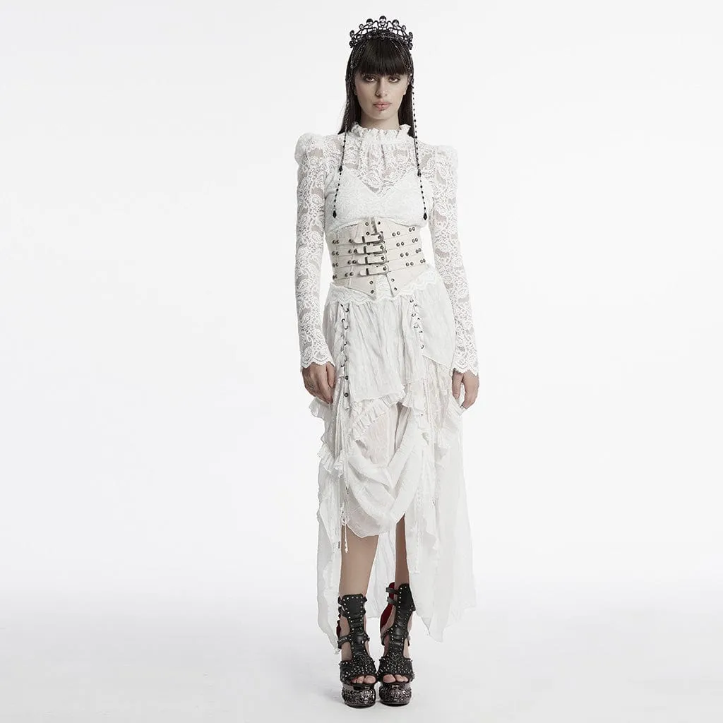Women's Gothic Ruffled Lace Splice Chiffon Lace-up High/low Skirt