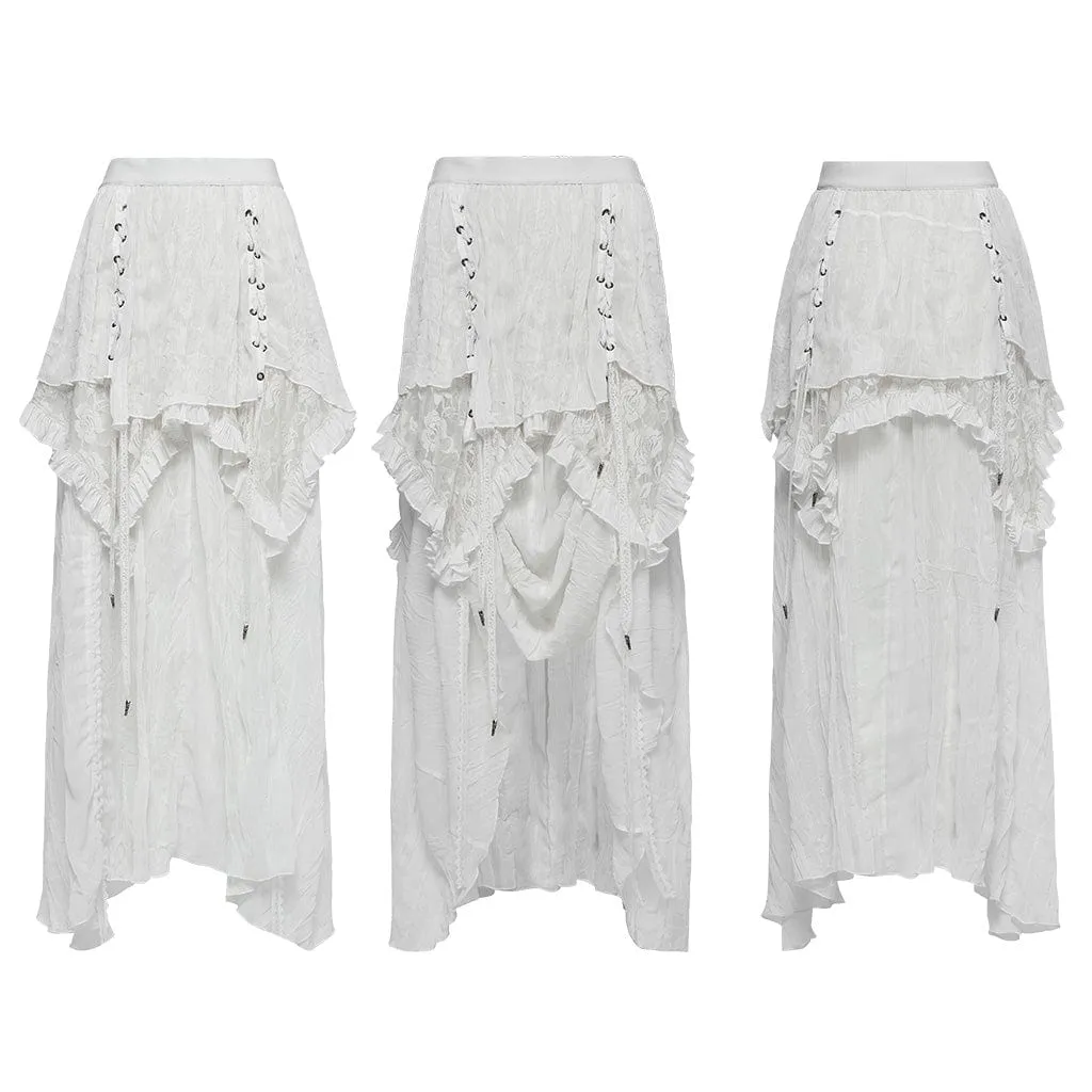 Women's Gothic Ruffled Lace Splice Chiffon Lace-up High/low Skirt