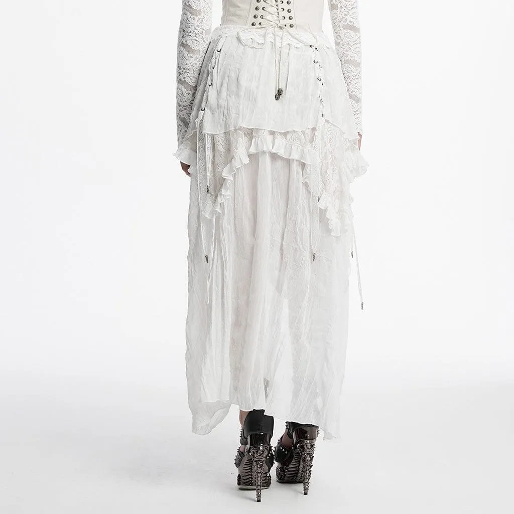 Women's Gothic Ruffled Lace Splice Chiffon Lace-up High/low Skirt
