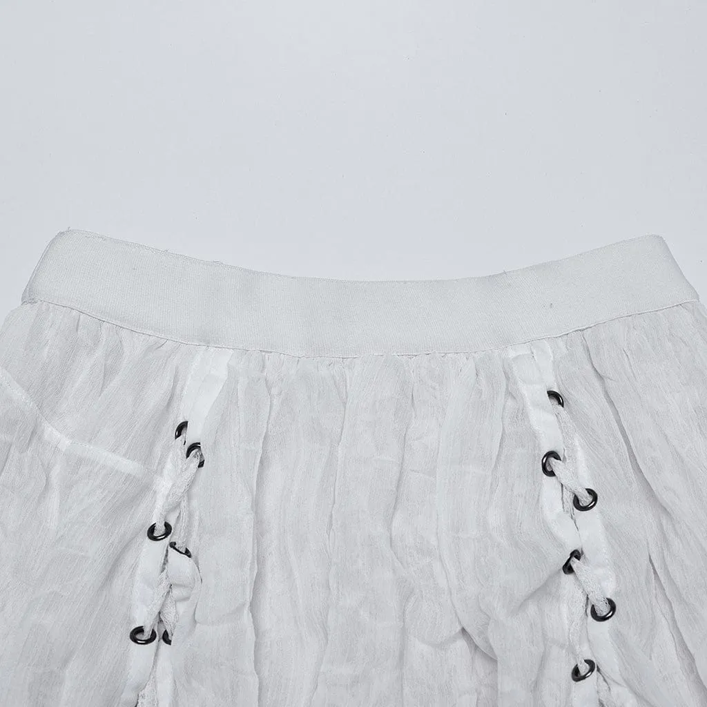 Women's Gothic Ruffled Lace Splice Chiffon Lace-up High/low Skirt