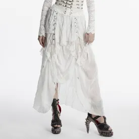 Women's Gothic Ruffled Lace Splice Chiffon Lace-up High/low Skirt