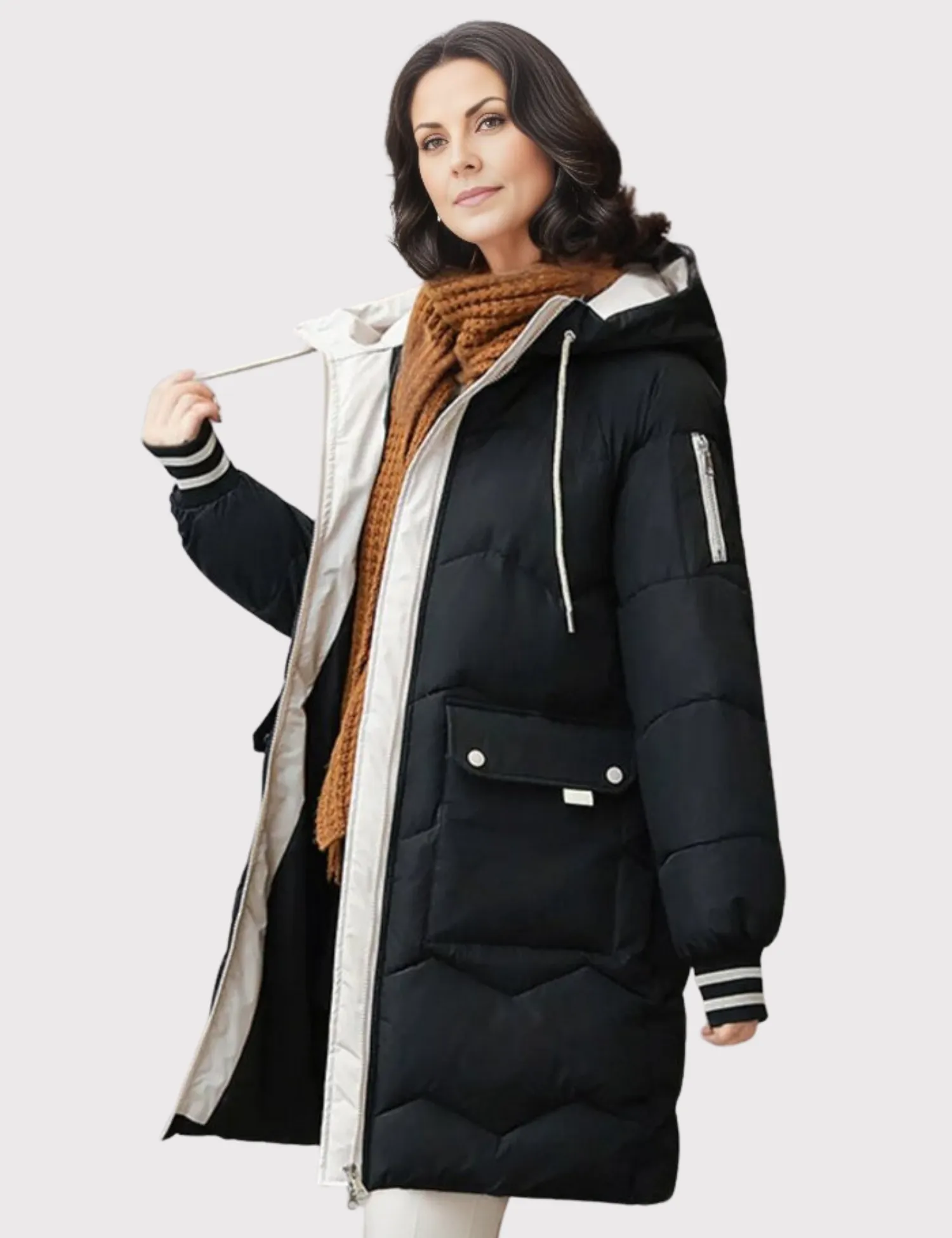 Women's Stylish Long Padded Winter Down Coat with Hood | Perfect for Outdoor Activities